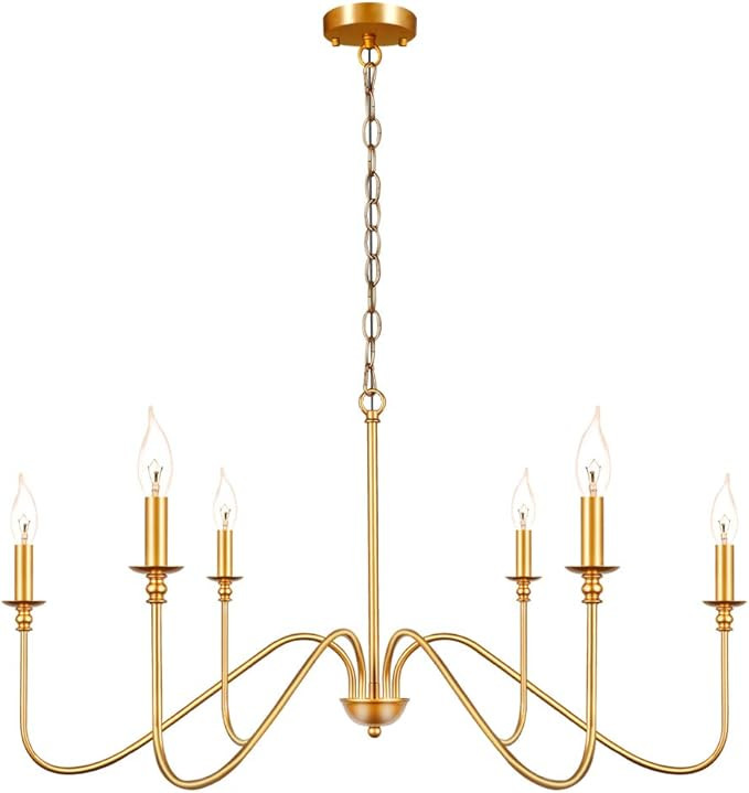 T&A TALENT AND ART Gold 6-Light Chandeliers,Classic Candle Ceiling Pendant Light Fixture,Wrought ... | Amazon (US)