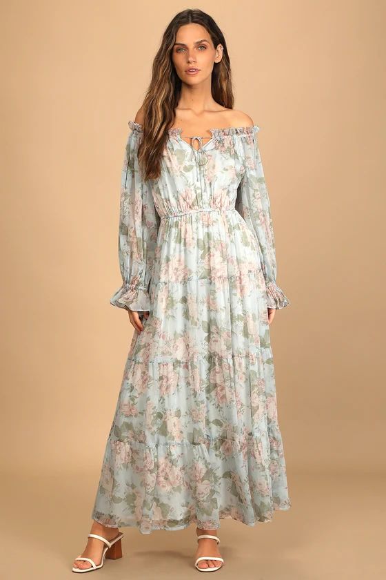 Perfectly Blissful Light Blue Floral Off-the-Shoulder Maxi Dress | Lulus (US)