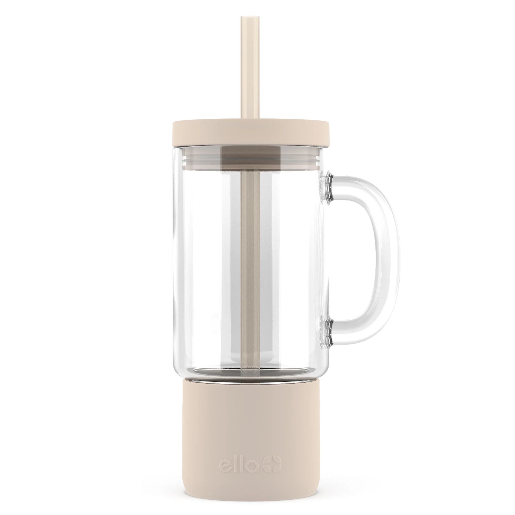 Ello Nova 18 oz Glass Travel Mug with Straw, Beige | Walmart (US)