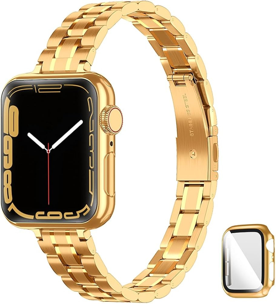 Metal band Compatible with Apple Watch Band 46mm 45mm 44mm 42mm 41mm 40mm 38mm for women, Slim an... | Amazon (US)