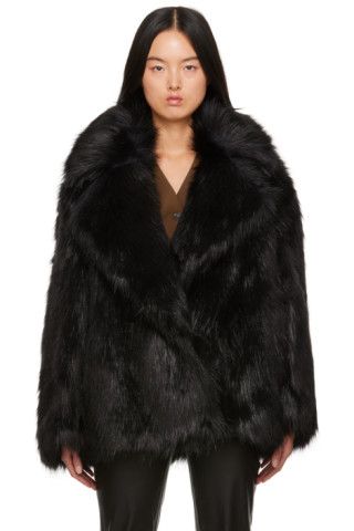 Black Fallon Faux-Fur Coat | SSENSE