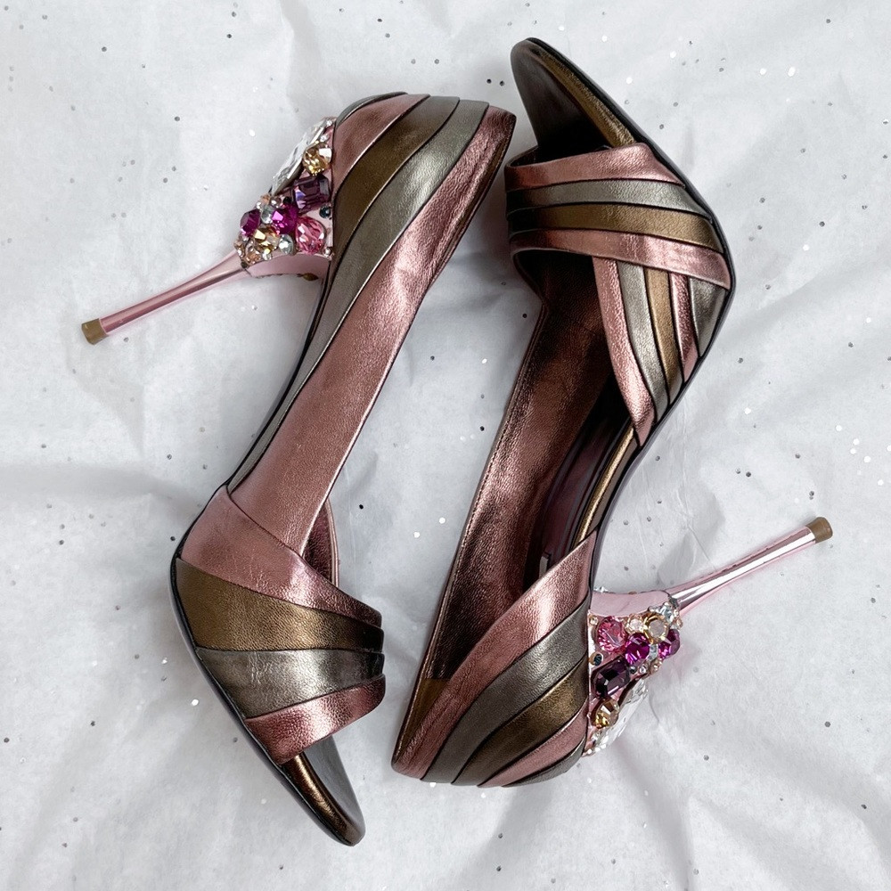 Miu Miu Copper, Silver, Rose Gold Crystal High Heels Size 36.5 | Poshmark