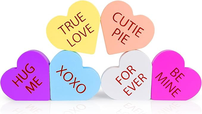 Valentines Day Decor, 6 PCS Double Printed Wood Heart Signs for The Home, Table, Tiered Tray, Man... | Amazon (US)