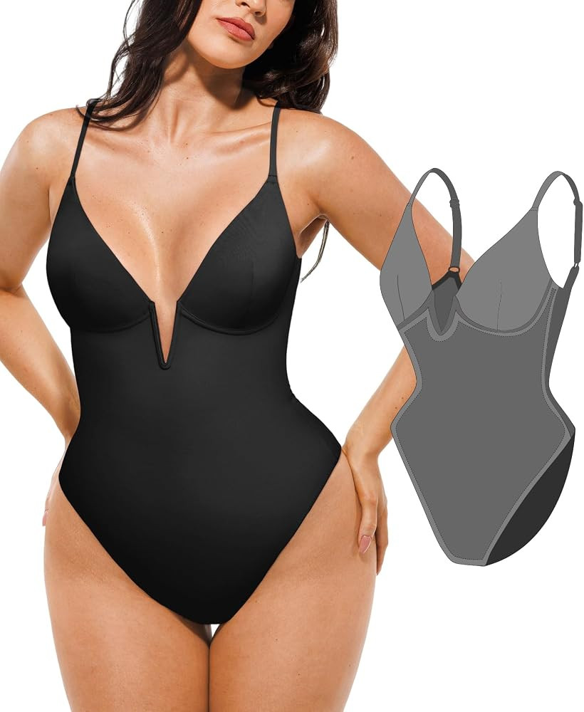 Popilush Tummy Control Swimsuits for Women Shapewear One Piece Deep V Neck Underwire Swimsuit Sum... | Amazon (US)