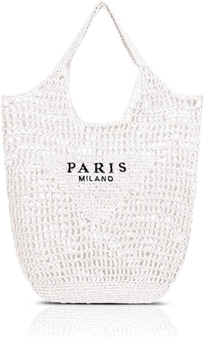 Straw Mesh Tote Bag for Women Mesh Hollow Woven Tote Bag Large Travel Shoulder Handbags Beach Bag... | Amazon (US)