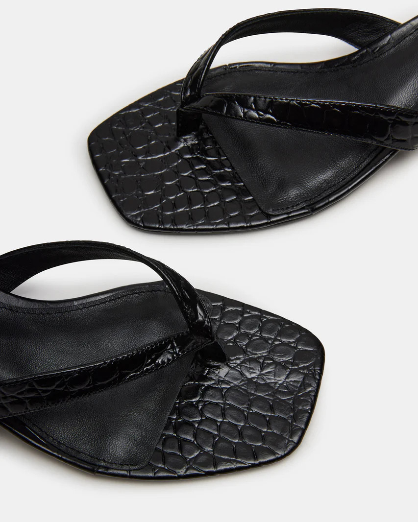 TRACIE Black Crocodile Thong Strap Kitten Heel | Women's Heels | Steve Madden (US)
