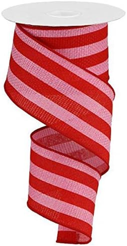Vertical Stripe Wired Edge Ribbon - 10 Yards (Pink, Red, 2.5") | Amazon (US)