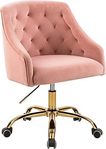Velvet Fabric Pink Desk Chair for Home Office | Swivel Task Chair | Modern Design | Chairs for Be... | Amazon (US)