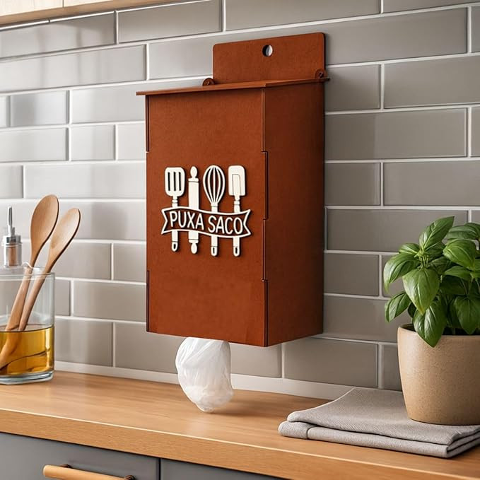 Puxa Saco MDF Organizador de Sacolas para Cozinha, Marrom, 30 x 12 x 10,5 cm, Suporte de Parede p... | Amazon (BR)