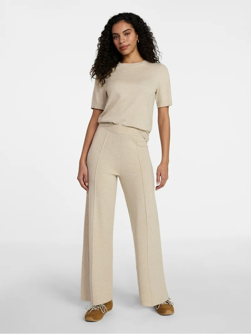 Time and Tru Women's and Women’s Plus Short Sleeve Sweater and Pants Set, 2-Piece, Sizes XS-4X | Walmart (US)
