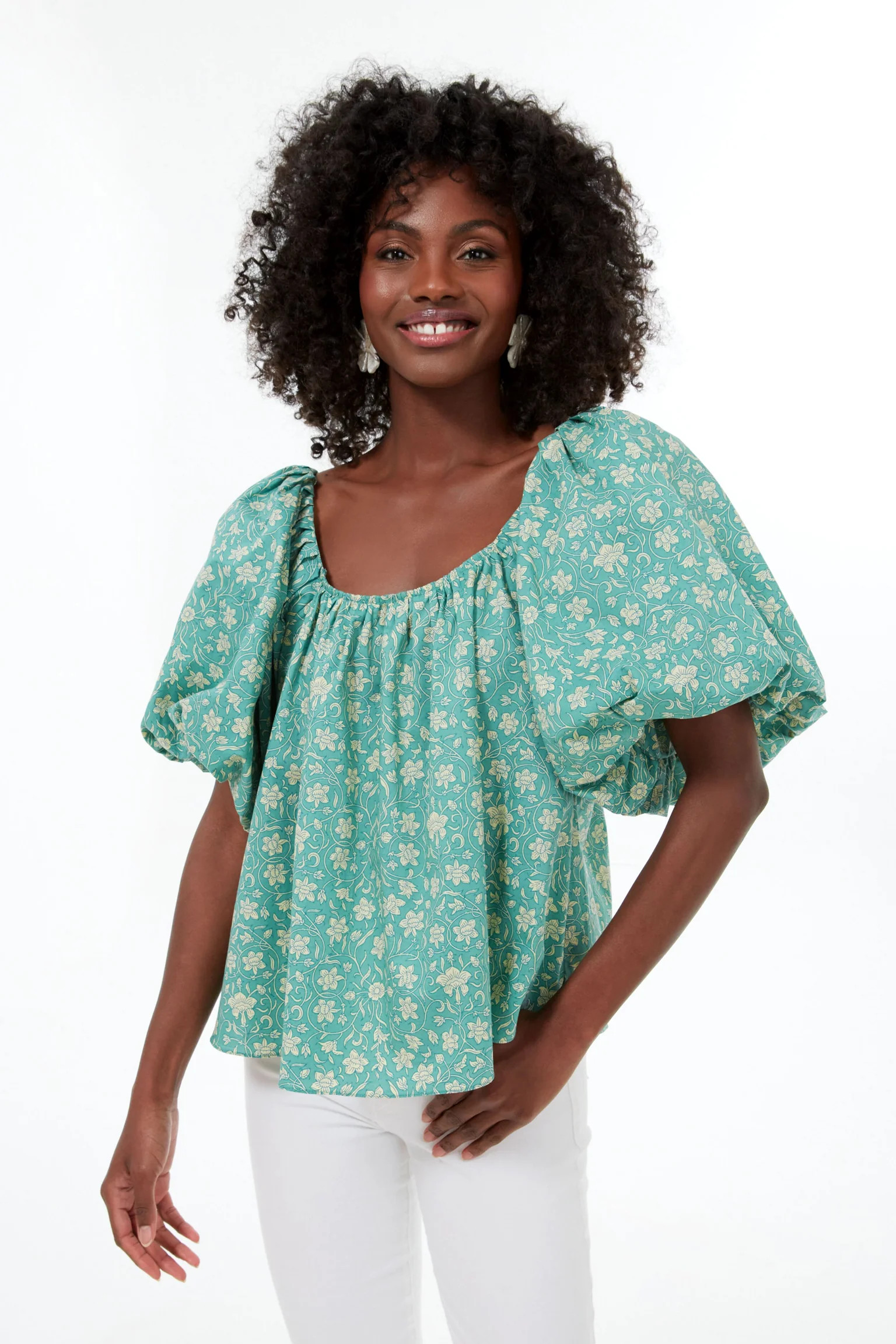 Green Floral Emmy Blouse | Tuckernuck (US)