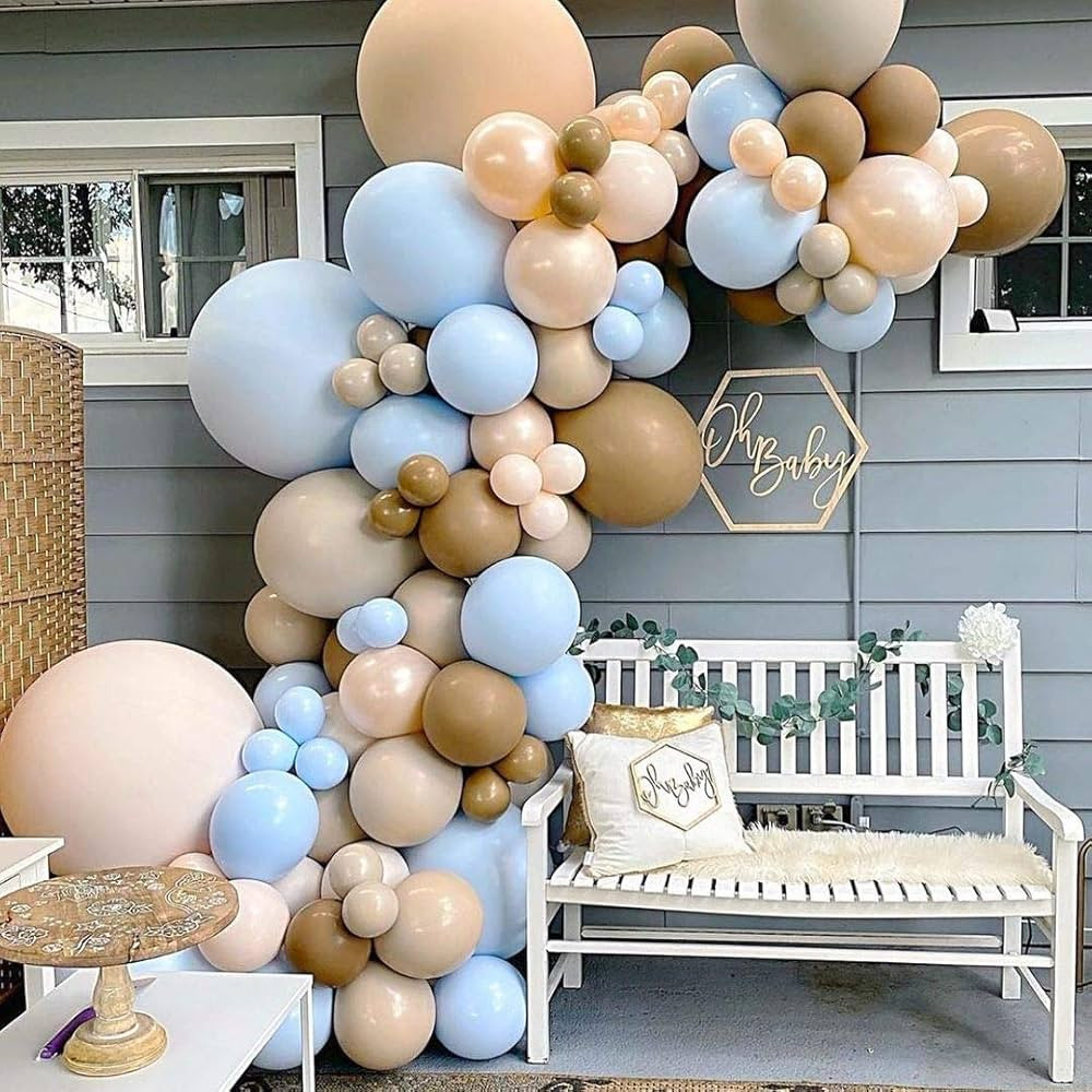 CLEVER WAREHOUSE Blue Brown Nude Coffee Ivory White Baby Shower Balloons Balloon Garland Arch Kit... | Amazon (US)