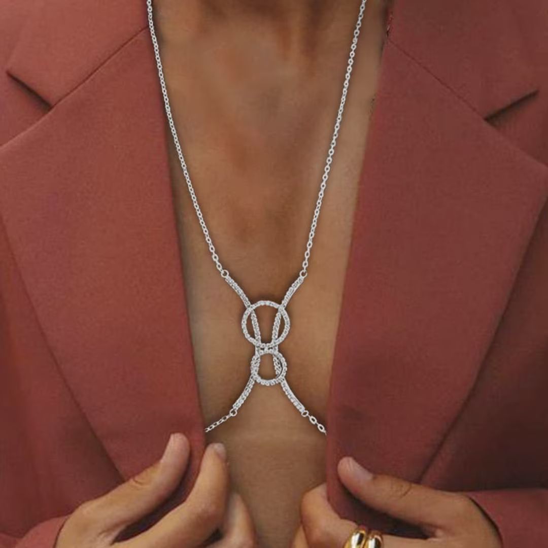 Circle Rhinestone Chest Bracket Harness Tops Body Jewelry Women Bling Bra Chain Jewelry Bikini Ac... | Etsy (US)