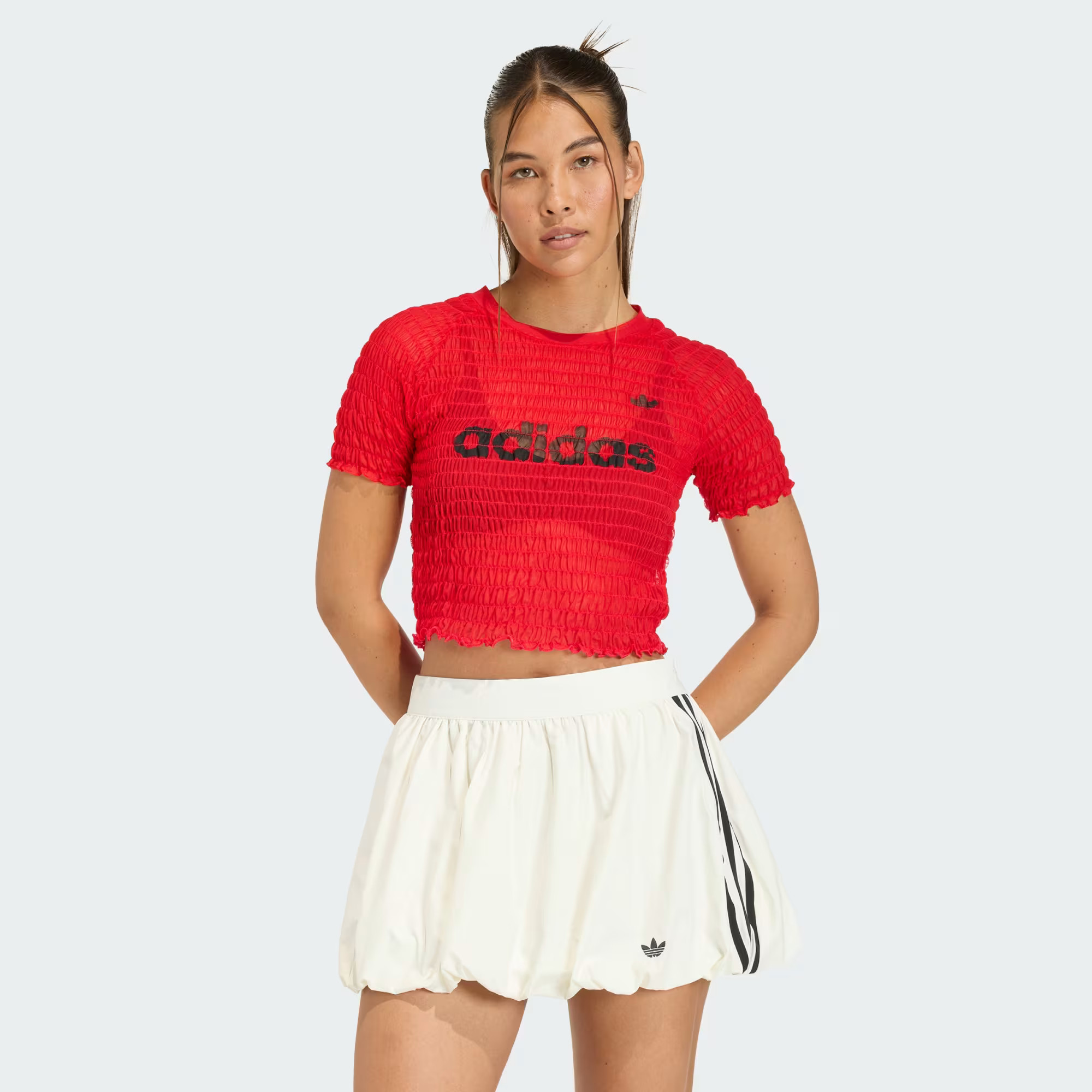 adidas SMOCKED CALI TEE - Red | Free Shipping with adiClub | adidas US | adidas (US)