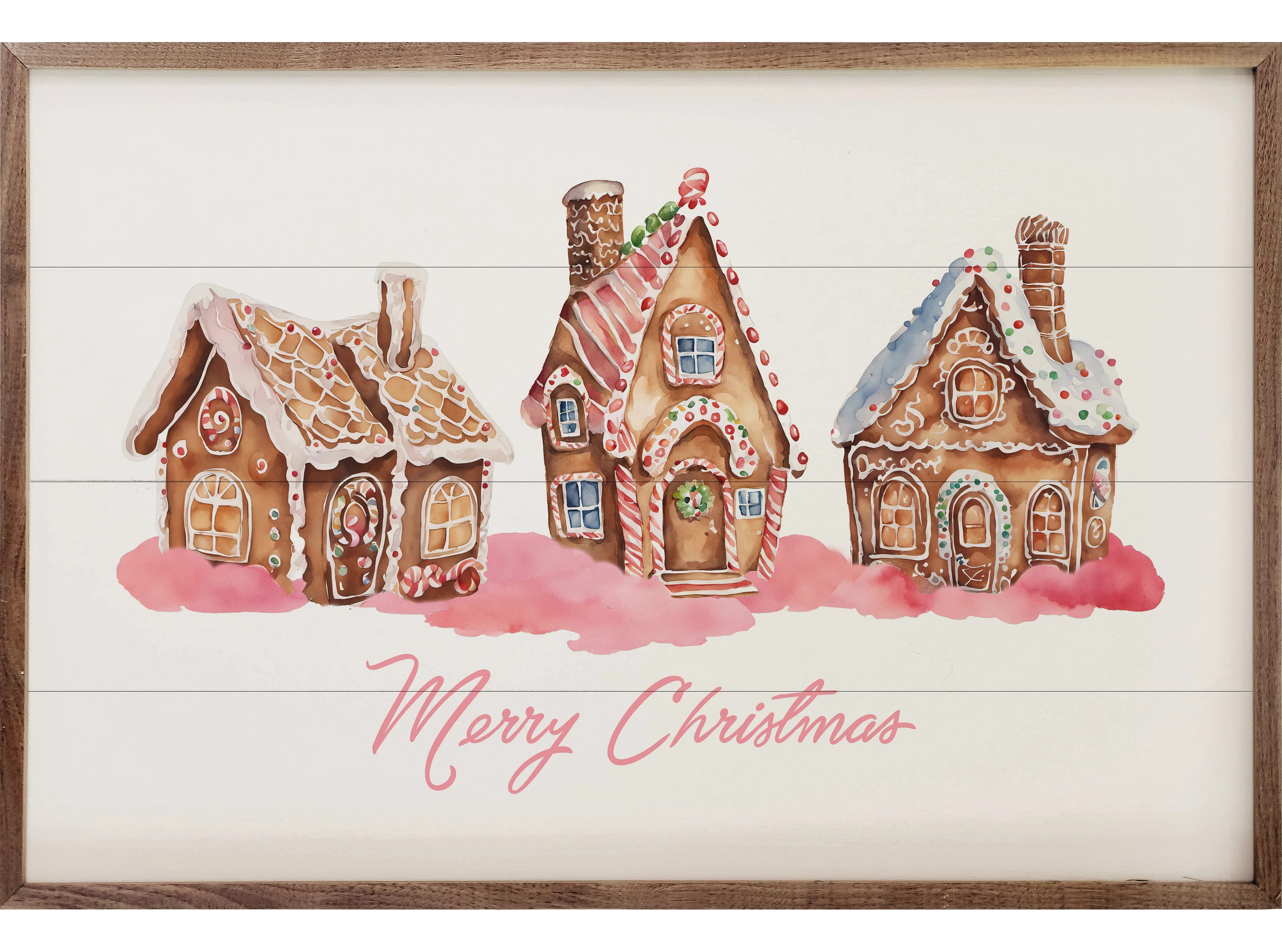 Pink Merry Christmas Gingerbread Houses White | Wayfair North America