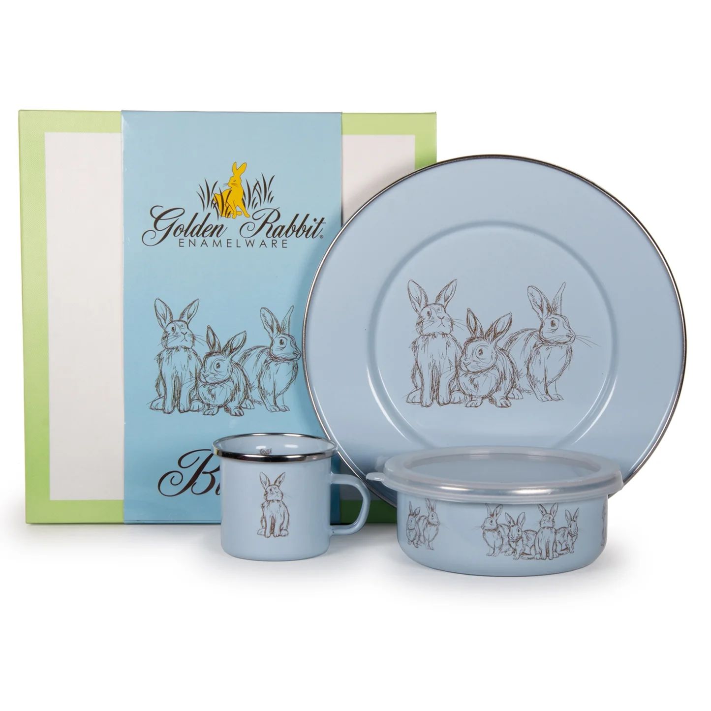 Blue Bunnies Child Enamelware Set | JoJo Mommy