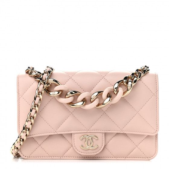 CHANEL Lambskin Plexi Quilted Wallet On Chain WOC Light Beige | Fashionphile