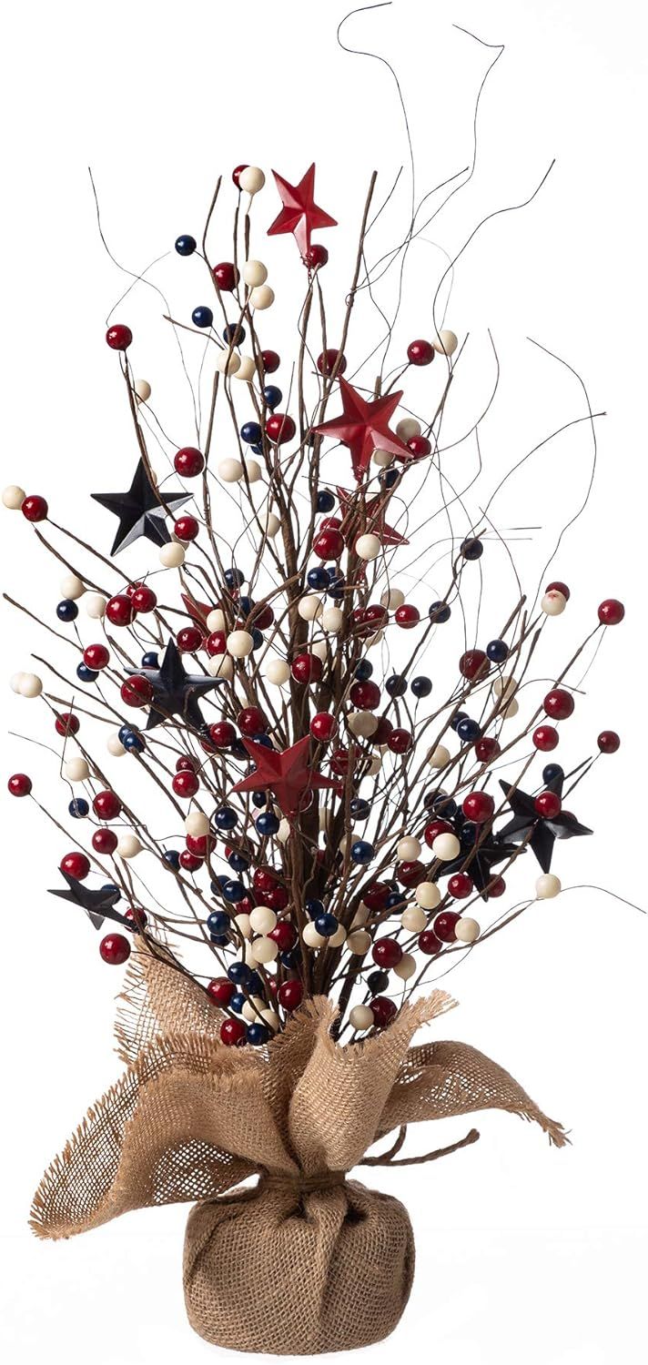 Red Berry & Star Table Tree for 4th of July Artificial Tree & Flower for Centerpiece Featured Bur... | Amazon (US)