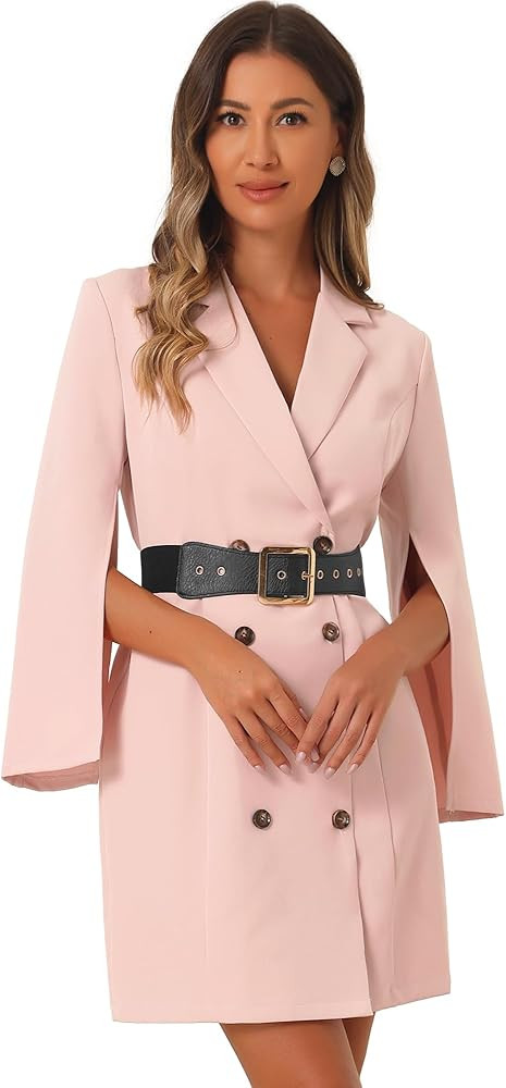 Allegra K Women's Work Dresses Business Slit Sleeve Belted Double Breasted Blazer Dress | Amazon (US)