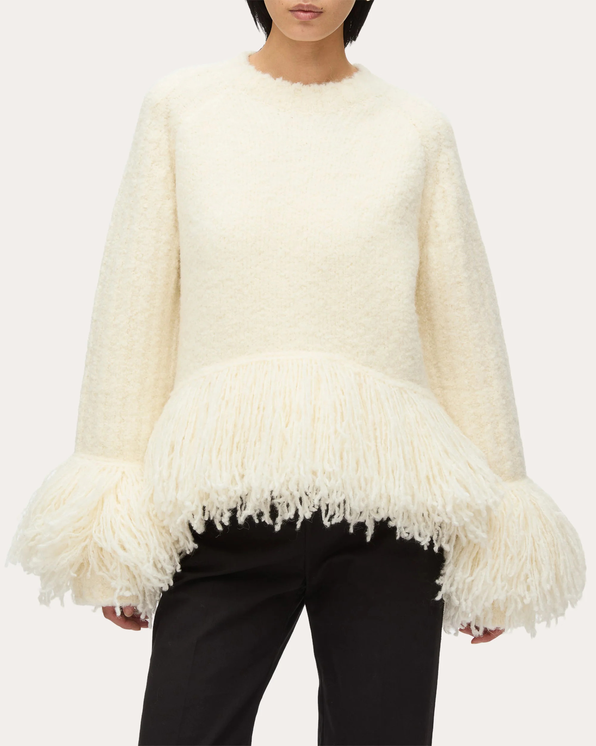 3.1 Phillip Lim Women's Fringed Wool Bouclé Knit Sweater in Ivory Wool/Viscose/Nylon | Olivela