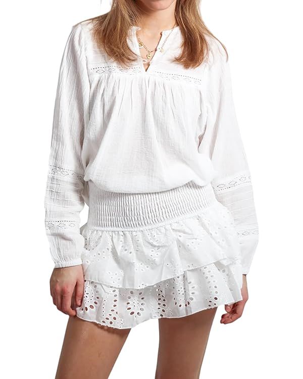Women’s Shirred High Waist Ruffle Mini Skirt Eyelet Embroidery Layered Smocked High Rise A Line... | Amazon (US)