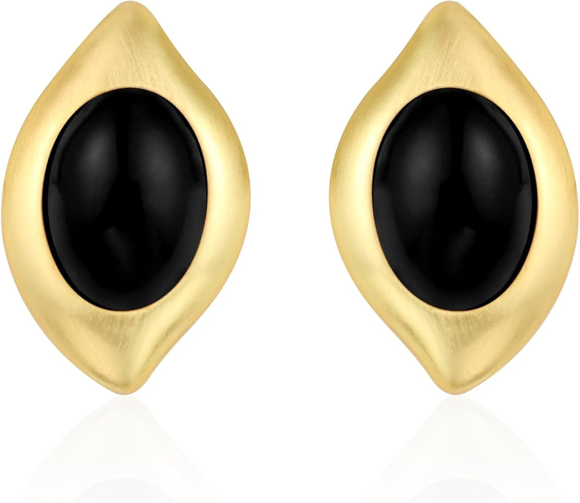 Gold Chunky Earrings for Women Vintage Earrings - Black and Gold Earrings Oval Stone - Teardrop E... | Amazon (US)