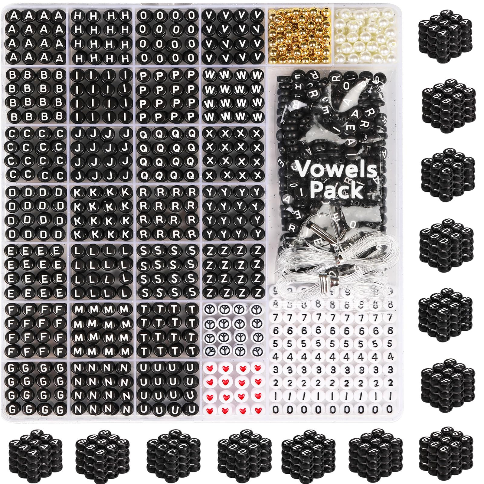 DoDoBeads Black Letter Beads for Bracelets - 1650Pcs Round Acrylic Letter Beads with Extra Vowel ... | Amazon (US)