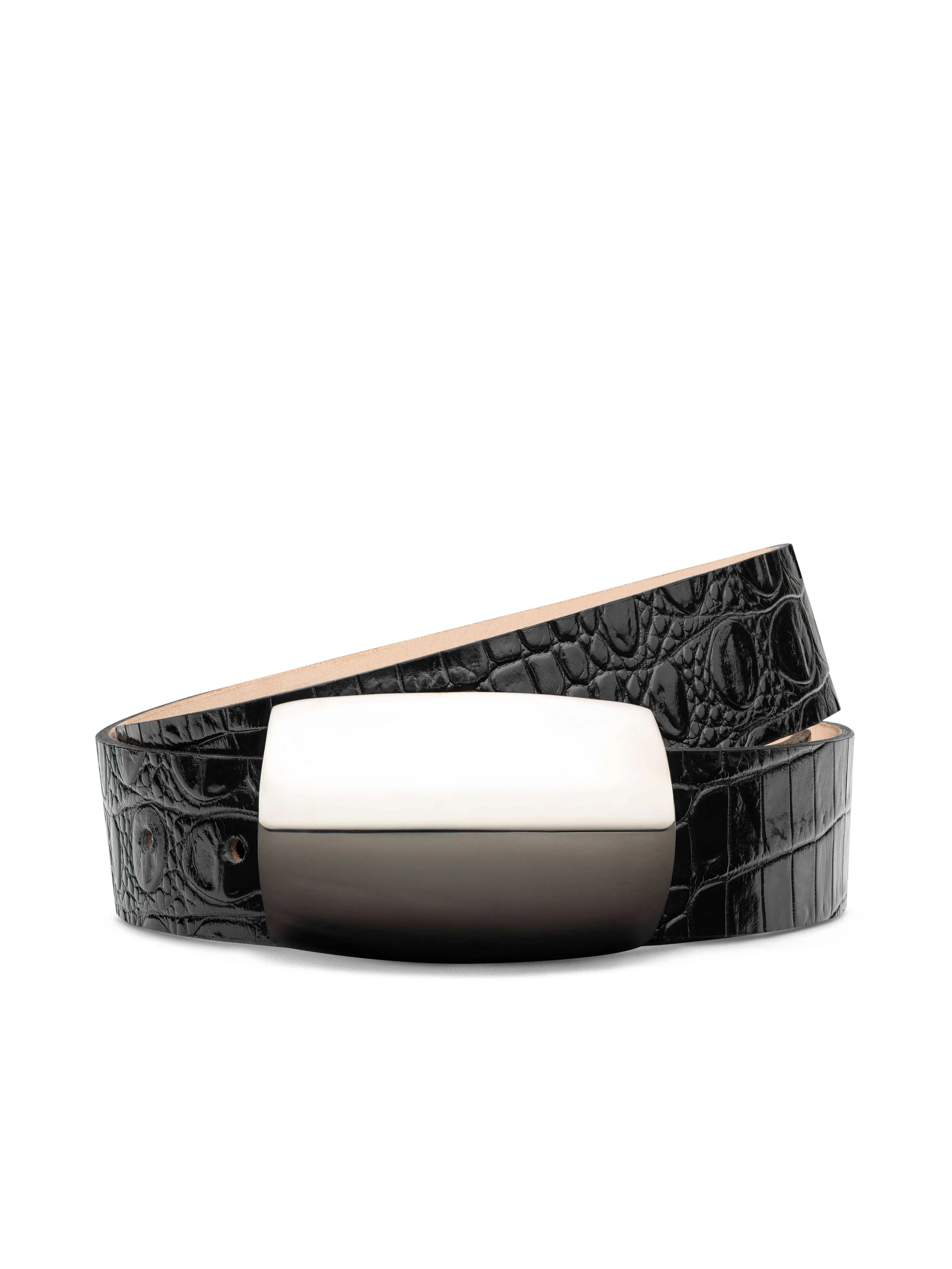 Milou Belt in Black Croc Embossed/Silver | L'AGENCE | L'Agence