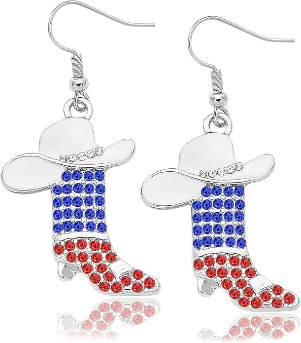 RechicGu Rhinestone Western Boots Earrings Cowgirl Cowboy Enamel Hat Bohemian Rodeo Boot Drop Dan... | Amazon (US)