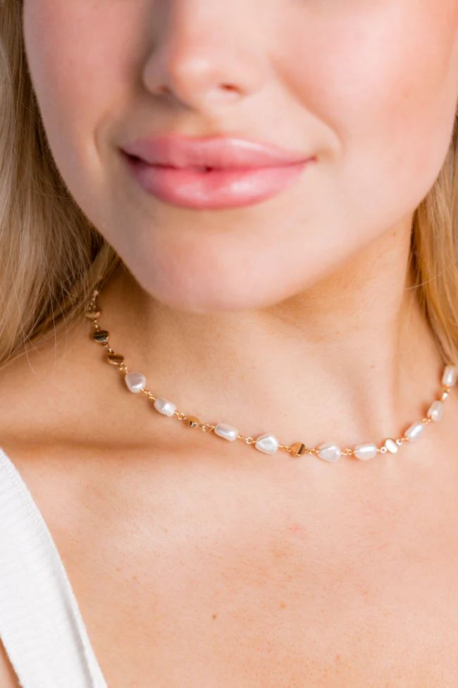 Gold and Pearl Necklace | Pink Lily