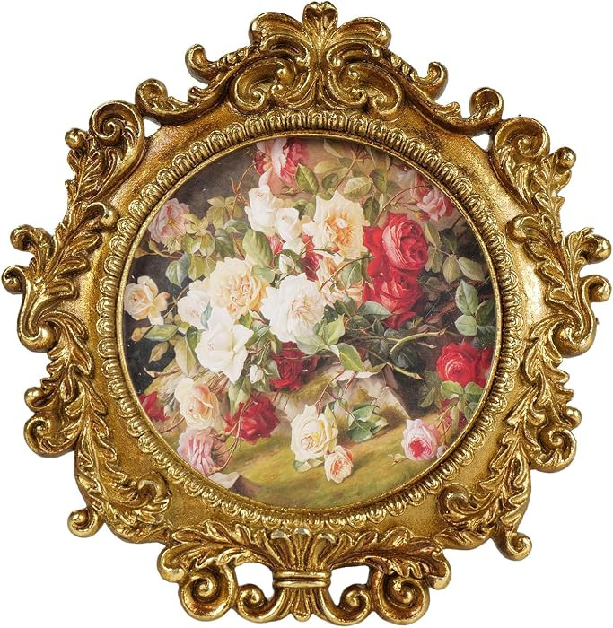 Cuspin 4x4 Picture Frame Gold Vintage Round Floral Resin Frame | Amazon (US)