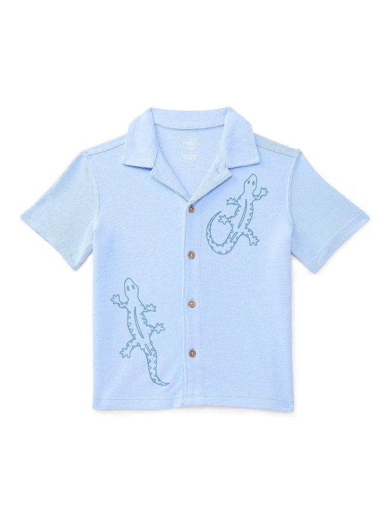 Wonder Nation Little Boys Knit Button Down Shirt with Short Sleeves, Sizes 4-10 | Walmart (US)