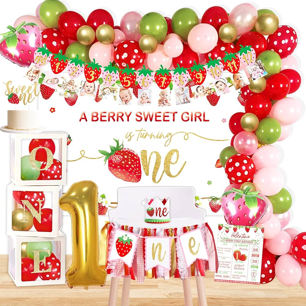 YSHMFEUX Strawberry 1st Birthday Decorations Party Supplies, Strawberry Sweet One Birthday Decor,... | Amazon (US)