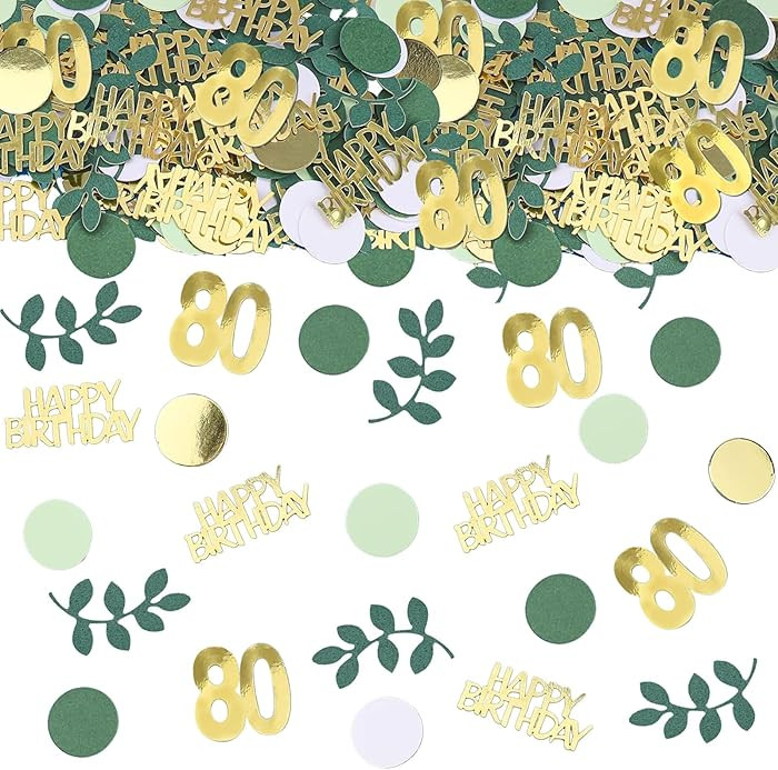 Sage Green 80th Happy Birthday Confetti, 80th Birthday Table Decorations Scatter Green Gold Foil ... | Amazon (US)