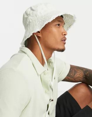 ASOS DESIGN safari bucket hat in stripe with with raw edge and drawcord | ASOS (Global)