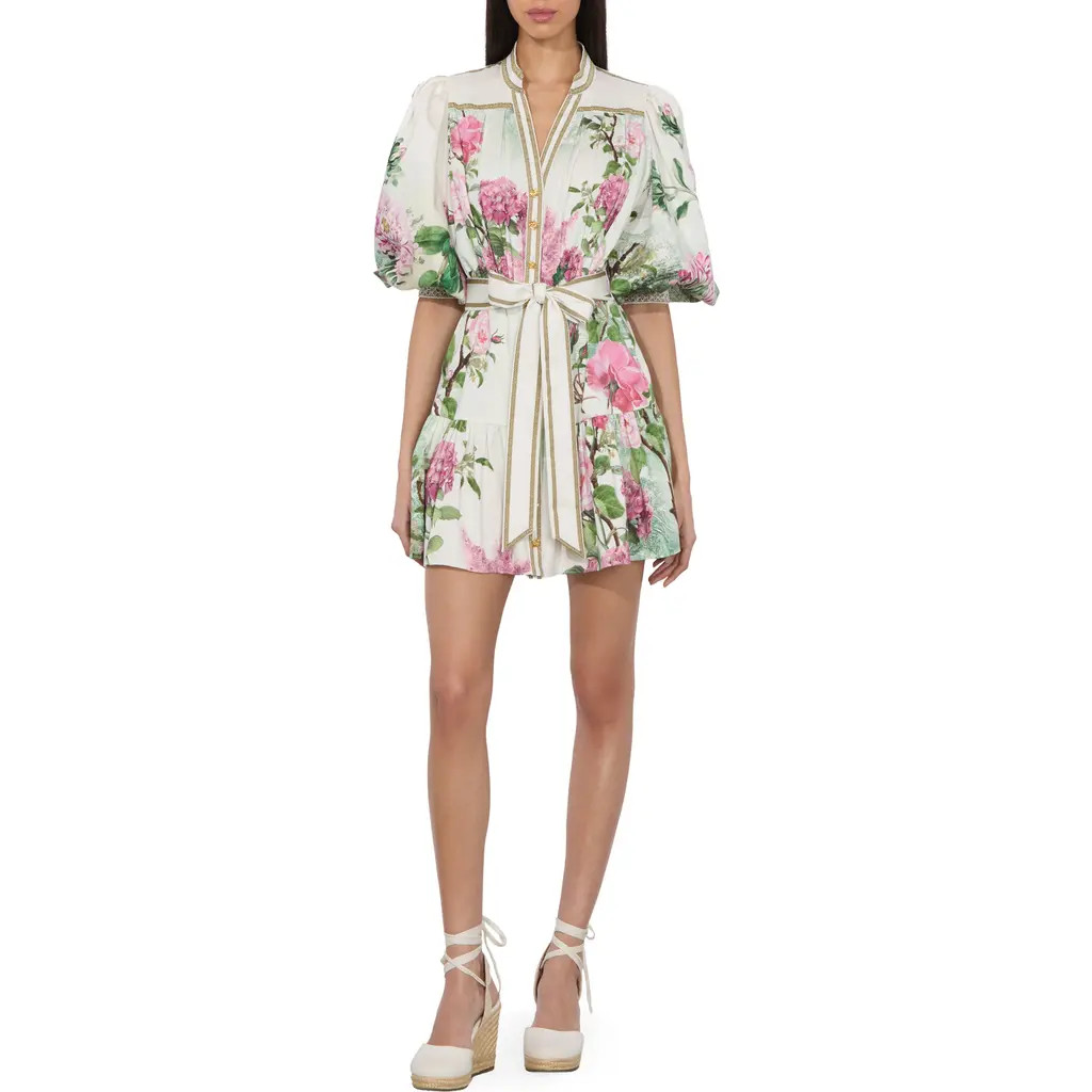Alice + Olivia Cora Voluminous Tiered Mini Shirtdress in Rose Whisper at Nordstrom, Size Large | Nordstrom