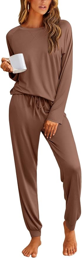 Ekouaer Pajamas Womens Long Sleeve Pj Set 2 Piece Loungewear Soft Sleepwear | Jogger Pants,2 Pock... | Amazon (US)