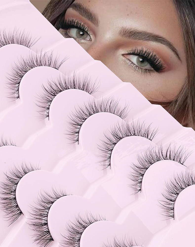 Jiocolor Lashes Natural Look Wispy False Eyelashes D Curl Faux Mink Lashes Fluffy Cotton Band Eye... | Amazon (US)