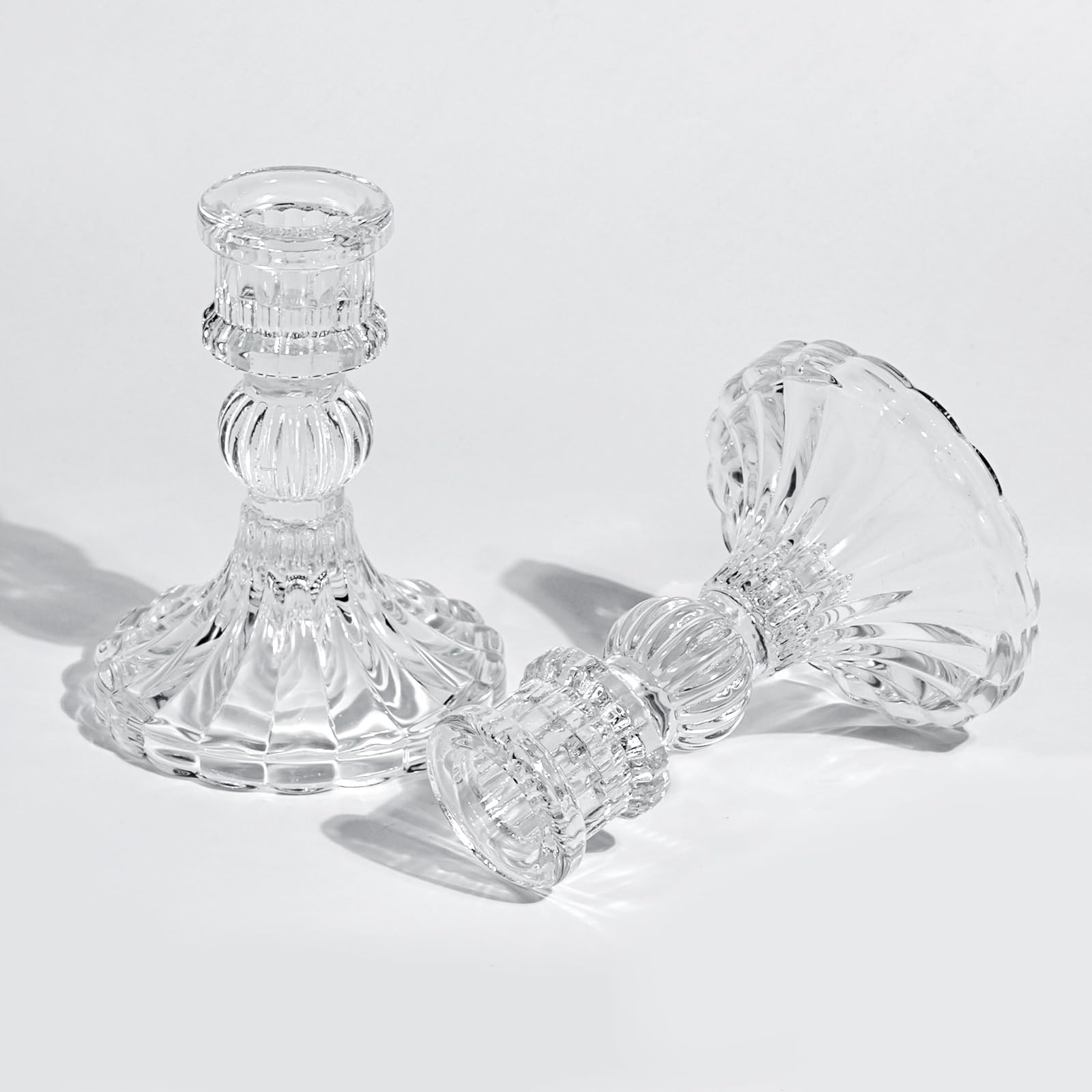 4" Tall Glass Candlestick Holders 2 Pcs Clear Glass Taper Candle Holder Set Crystal Candle Holder... | Amazon (US)