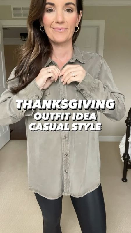 Casual Thanksgiving outfit you can easily put together with things from your closet! I’ve linked my favorite staple items I’m wearing. The best leggings, cute denim jacket and comfy shoes.

Leggings are spanx but linked a similar less expensive amazon option. I wear Petite Medium. I’m 5’3
I linked a few shirts at different price points. I sized up for the oversized look. 
Denim jacket fit tts.
Shoes fit tts and are VERY comfortable! 

#thanksgivingoutfit #casualoutfits #thanksgivingoutfits #friendsgiving #casualfalloutfit #thanksgiving #casualstyle 

#LTKstyletip #LTKfindsunder100 #LTKparties