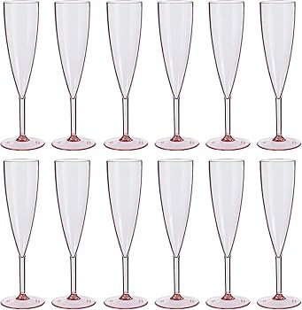 US Acrylic Plastic Reusable Champagne Flute (Set of 12) Rose Pink 5oz Stems | BPA-Free, Shatterpr... | Amazon (US)