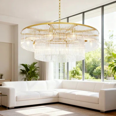 Modern 10-Light Glass Chandelier For High Ceilings, 2-Tier Dimmable LED Pendant Light Fixture For Dining Room Living Room Foyer Entryway | Wayfair North America