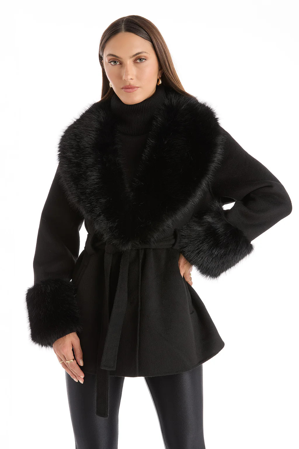 Isabel Fur Trim Coat - Black | The Noli Shop