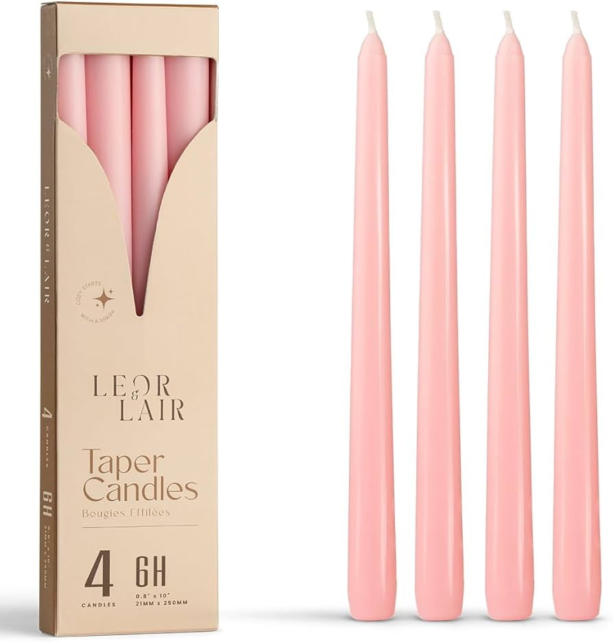 Leor & Lair Light Pink Taper Candles - 4 Pack 10" Pink Candlesticks - Unscented Blush Candles for... | Amazon (US)