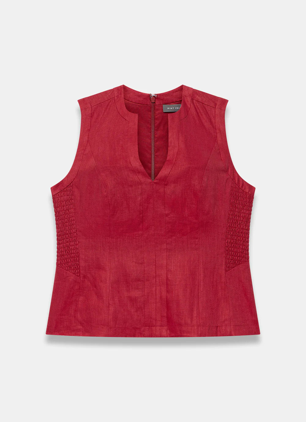 Red Linen Shirred Top | Mint Velvet