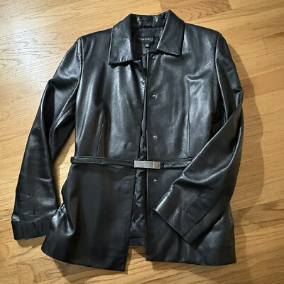 Kenneth Cole New York Women's Black Leather Jacket With Belt Vintage Size Small | eBay US