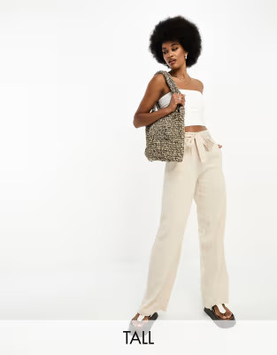 JDY Tall wide leg linen trousers in oatmeal | ASOS (Global)