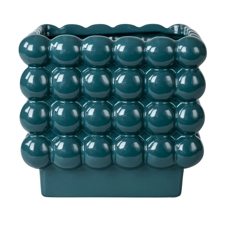 Mainstays 6”D x 5.7”H Square Ceramic Dot Planter, Teal | Walmart (US)