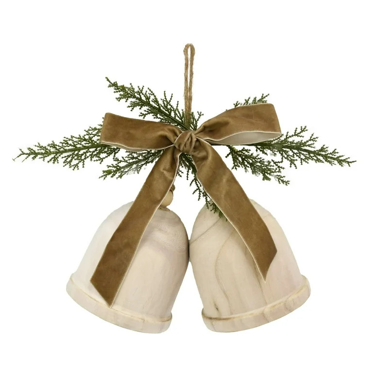 Brown Natural 1 Piece Hanging Christmas Bell Wall Decor 11 in, by Holiday Time - Walmart.com | Walmart (US)