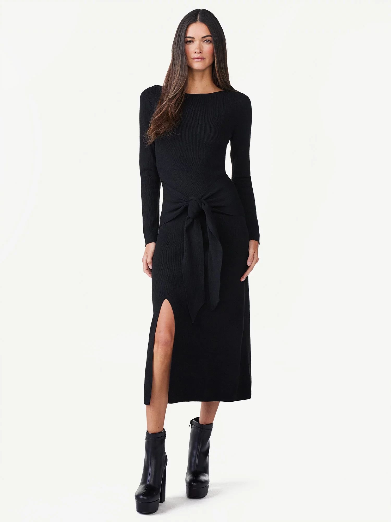 Scoop Women's Tie Midi Sweater Dress, Sizes XS-XXL | Walmart (US)